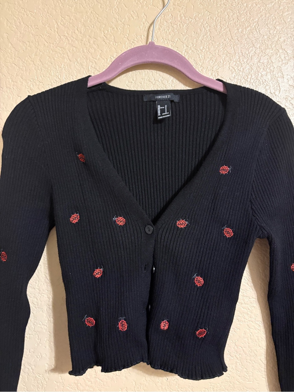 Forever 21 Black + Ladybug Cardigan